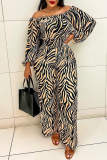 Zebra Casual Daily Simplicity Animal Print Printing Off the Shoulder Jumpsuits