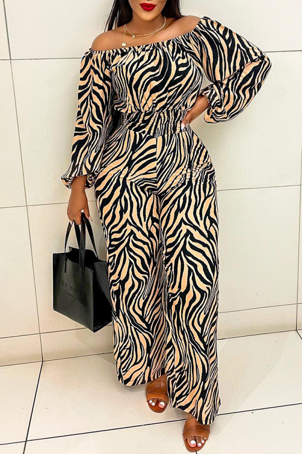 Zebra Casual Daily Simplicity Animal Print Printing Off the Shoulder Jumpsuits