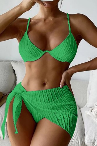 Green Sexy Solid Frenulum Backless Swimsuit Three Piece Set (With Paddings)
