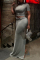 Grey Casual Daily Solid Solid Color O Neck Short Sleeve Two Pieces