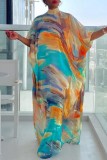 Multicolor Casual Print Patchwork Turtleneck Long Dress Dresses