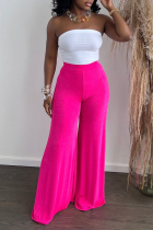 Pink Casual Daily Solid Solid Color Loose High Waist Wide Leg Solid Color Bottoms