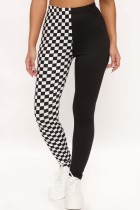 Black Casual Plaid Print Patchwork Regular High Waist Pencil Patchwork Trousers