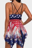 Blue Sexy Print Backless Asymmetrical Independence Day Swimwears