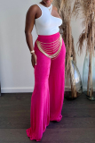 Pink Casual Daily Solid Solid Color Loose High Waist Wide Leg Solid Color Bottoms