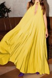 Yellow Sexy Casual Solid Hollowed Out O Neck Dresses