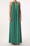 Green Sexy Casual Solid Hollowed Out O Neck Dresses