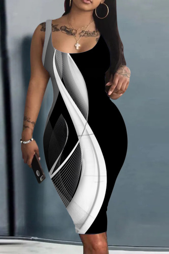 Black Casual Print Basic U Neck Vest Dress Dresses