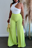 Orange Casual Daily Solid Solid Color Loose High Waist Wide Leg Solid Color Bottoms