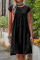 Black Casual Solid Patchwork U Neck A Line Short Sleeve Dress
