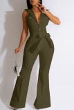 White Casual Solid Patchwork Backless Turndown Collar Skinny Jumpsuits