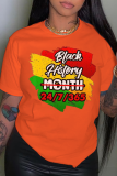 Black Daily Vintage Print Patchwork O Neck T-Shirts