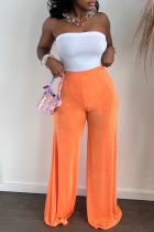 Orange Casual Daily Solid Solid Color Loose High Waist Wide Leg Solid Color Bottoms