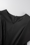 Black Casual Solid Slit With Belt V Neck Short Sleeve Dress Dresses