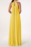 Yellow Sexy Casual Solid Hollowed Out O Neck Dresses