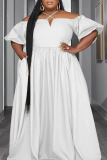 White Casual Work Elegant Solid Pocket Fold Halter A Line Plus Size Dresses