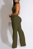 White Casual Solid Patchwork Backless Turndown Collar Skinny Jumpsuits