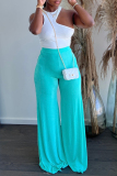 Green Casual Daily Solid Solid Color Loose High Waist Wide Leg Solid Color Bottoms