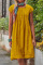 Yellow Casual Solid Patchwork U Neck A Line Short Sleeve Dress
