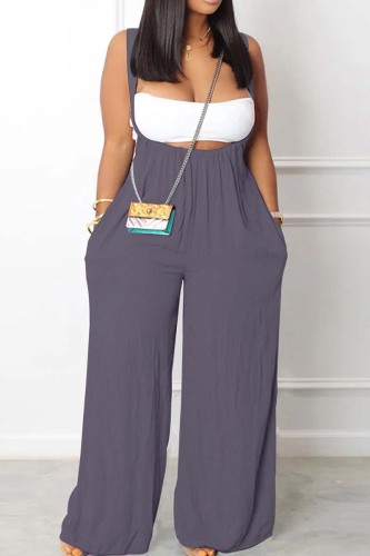 Grey Sexy Casual Solid Backless Spaghetti Strap Sleeveless Two Pieces