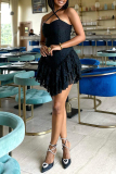 Black Sexy Daily Cross Straps Solid Color Spaghetti Strap Mini Dress Dresses