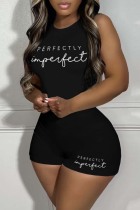 Black Casual Print Basic O Neck Sleeveless Two Pieces