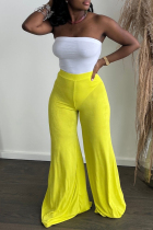 Yellow Casual Daily Solid Solid Color Loose High Waist Wide Leg Solid Color Bottoms