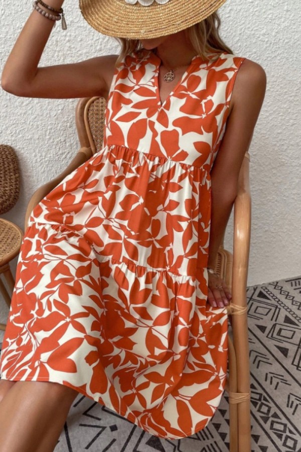 Orange A-line Backless Print Party Dress,Summer Dress cc809 main image 1