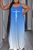 Colour Sexy Casual Print Backless Spaghetti Strap Long Dress Plus Size Dresses