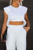 White Casual Solid Basic O Neck Sleeveless Two Pieces