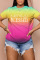 Yellow Pink Casual Gradual Change Print Basic O Neck T-Shirts
