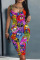 Multicolor Casual Print Basic U Neck Vest Dress Dresses