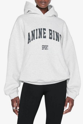 Grey Casual Letter Print Basic Hooded Collar Tops