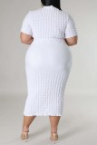 White Casual Solid Basic Half A Turtleneck Short Sleeve Dress Plus Size Dresses