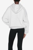 Grey Casual Letter Print Basic Hooded Collar Tops