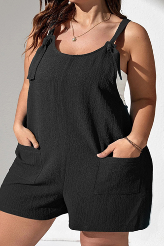 Black Casual Solid Backless Spaghetti Strap Plus Size Romper
