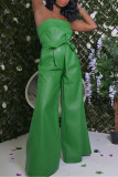Green Sexy Casual Street Solid Patchwork Zipper Strapless Regular Jumpsuits(With Belt)