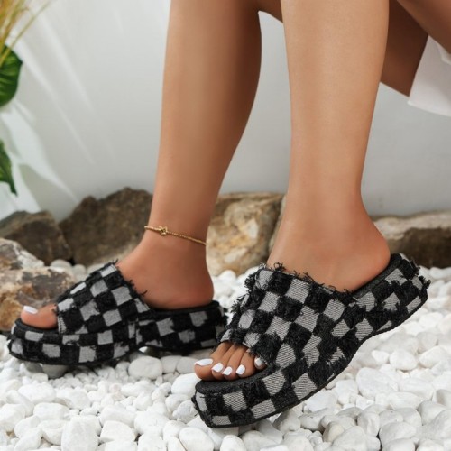 Black Casual Patchwork Round Comfortable Wedges Shoes