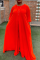 Red Casual Daily Plain Slit O Neck Loose Jumpsuits