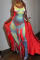 Green Sexy Street Print Patchwork Spaghetti Strap A Line Dresses