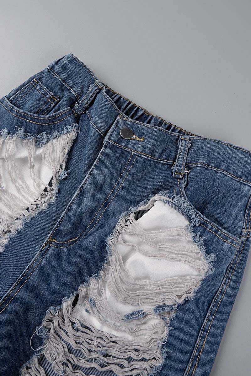 Street Solid Patchwork High Waist Skinny Denim Jeans(3 Colors)