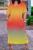 Multicolor Casual Print Patchwork V Neck Short Sleeve Dress Dresses