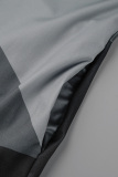 Black Gray Casual Street Print Patchwork Zipper Collar Loose Jumpsuits