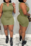 Army Green Casual Solid Basic V Neck Sleeveless Dress Dresses