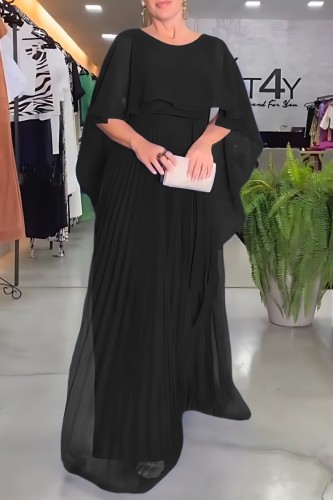 Black Casual Solid Patchwork O Neck Long Dress Dresses