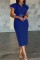 Blue Casual Solid Patchwork V Neck One Step Skirt Dresses