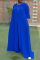 Blue Casual Daily Plain Slit O Neck Loose Jumpsuits