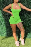 Green Sexy Casual Solid Backless U Neck Skinny Romper