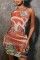 Orange Sexy Print Basic O Neck Vest Dress Dresses