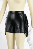 Black Casual Street Solid Bronzing Tassel Patchwork High Waist Pencil Solid Color Bottoms